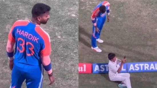 Hardik Pandya stopped in the middle of the field to help the ball boy take a selfie.