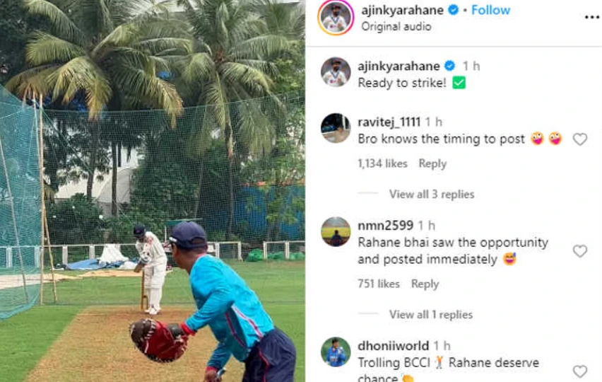 Team India trolled on Instagram by Ajinkya Rahane, original post.