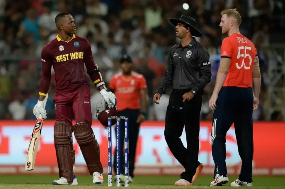 Ben Stokes and Marlon Samuels had a heated exchange of words during the game.