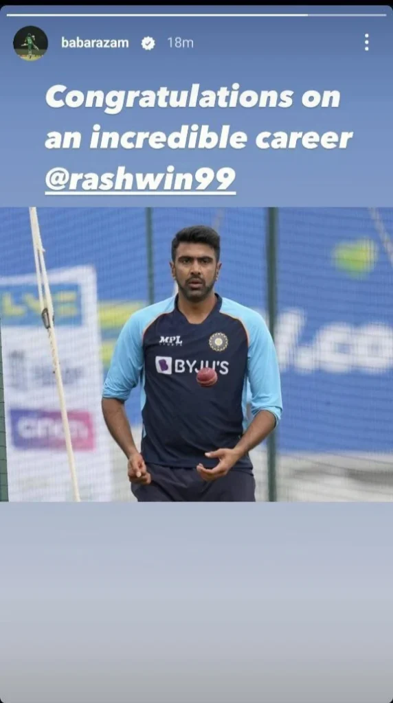 Babar Azam congratulated R Ashwin with a special message.