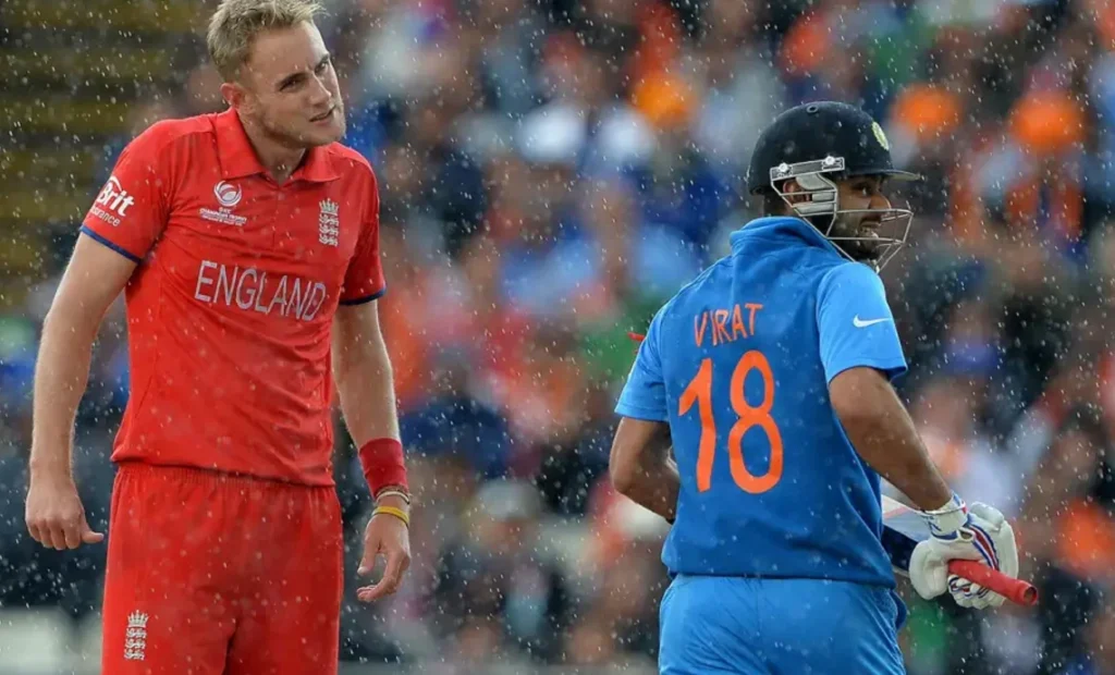 Virat Kohli and Stuart Broad during the ICC Champions Trophy Finals 2013.