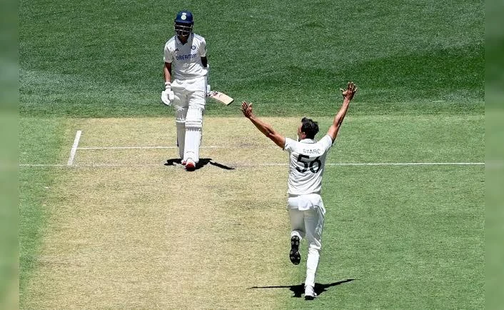 Australia's Nathan McSweeney produced a stunning catch at gully to dismiss KL Rahul.