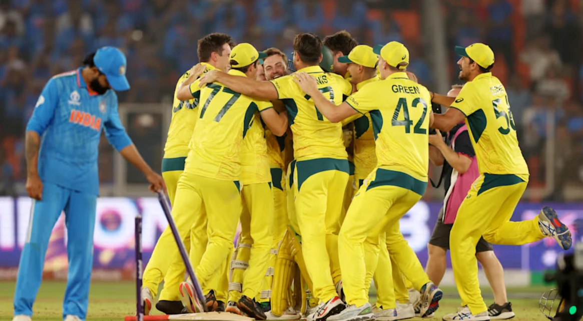 Australian players celebrating after winning the 2023 ODI World Cup.