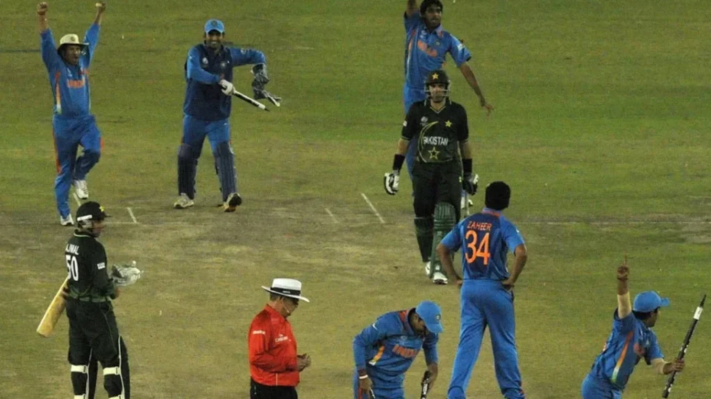 Indian players celebrate after beating Pakistan by 29 runs in the Semi-Finals.