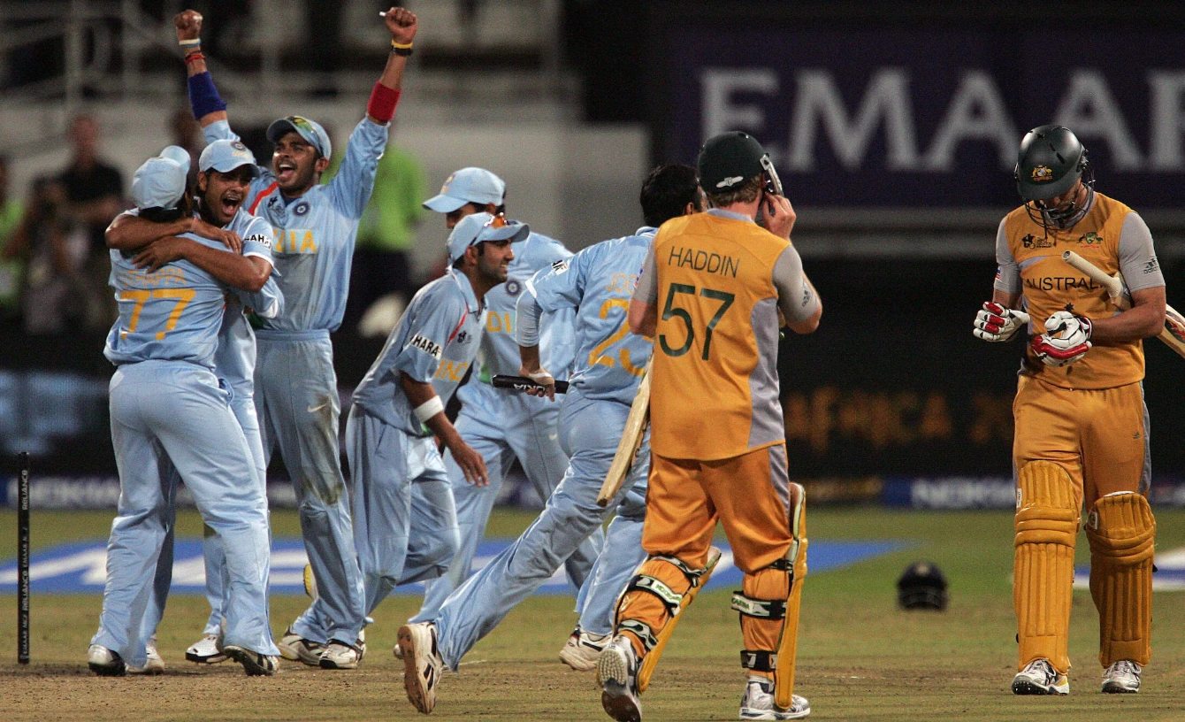 Indian Players celebrating after winning the Semi-Finals of the T20 World Cup 2007.