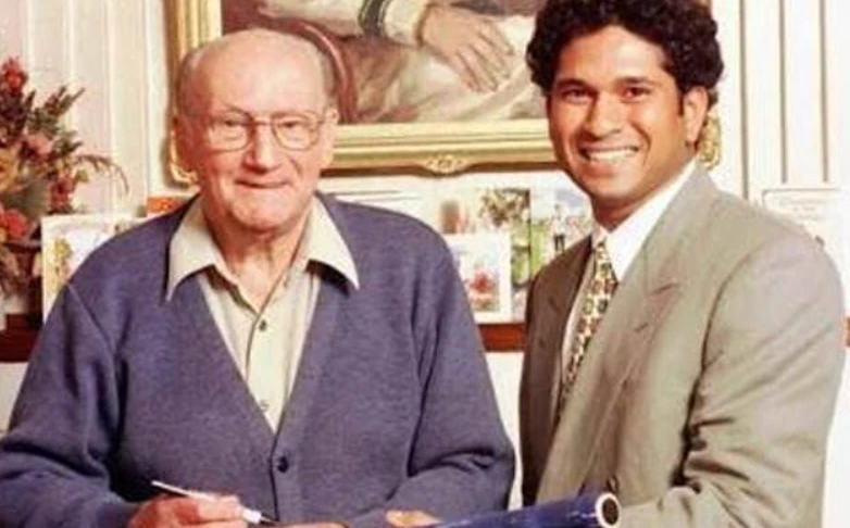 Don Bradman with India’s Sachin Tendulkar.