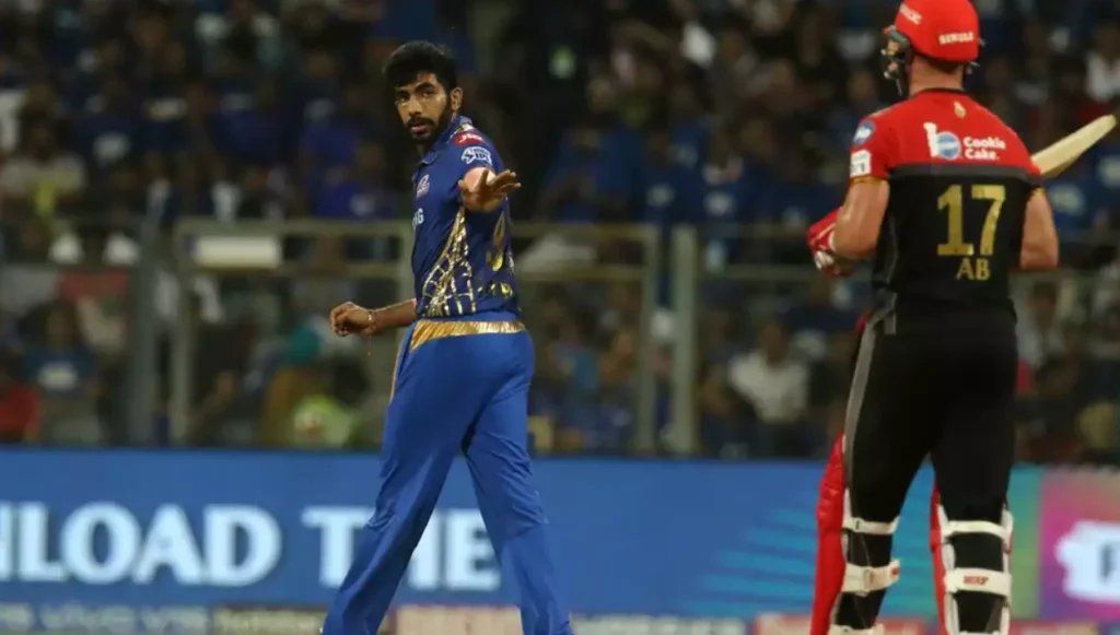 Jasprit Bumrah and AB de Viliers in the IPL 2019.