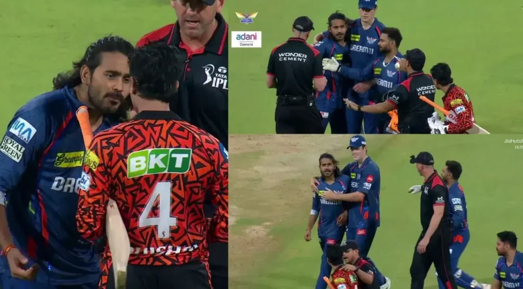 Abhishek Sharma confronts Digvesh Rathi after notebook celebration dismissal.