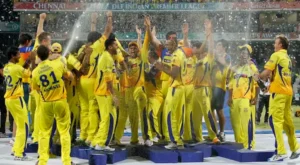 Chennai Super Kings celebrate after winning the 2011 IPL Finals.