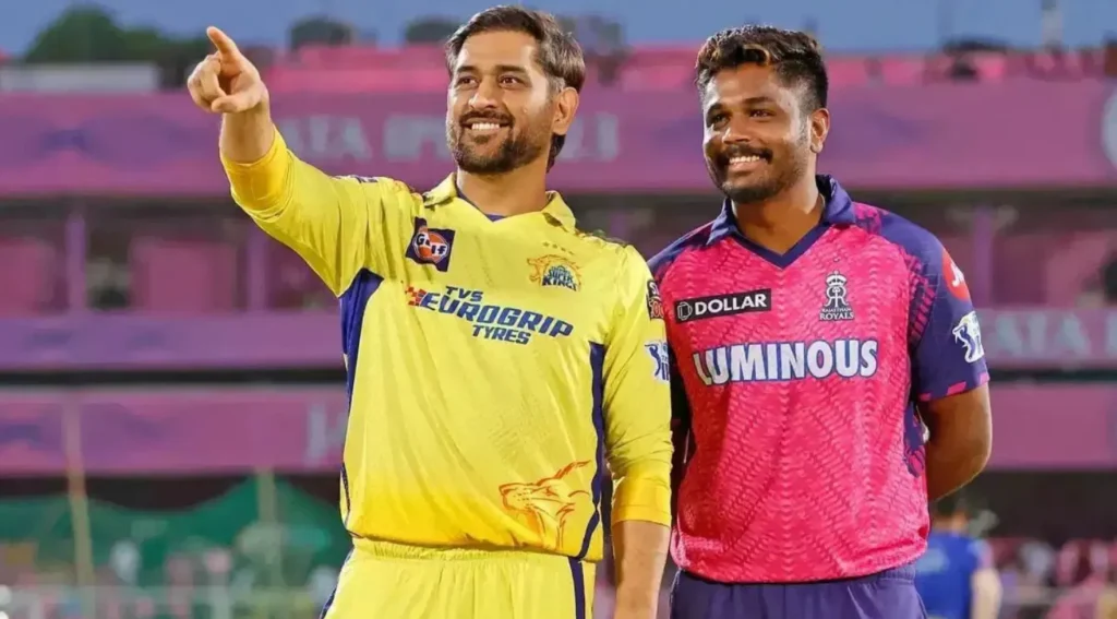 MS Dhoni with Sanju Samson before the match.