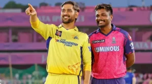 MS Dhoni with Sanju Samson before the match.