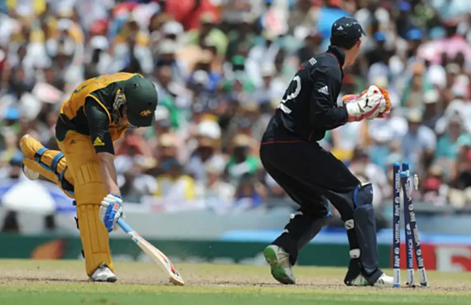 David Hussey got run out in the death overs.