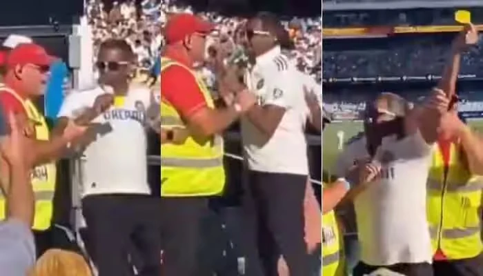 Indian fan showing sandpaper to the Australian fans and players.