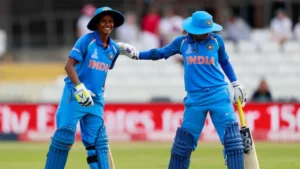 Deepti Sharma and Punam Raut smashing 320-run partnership.