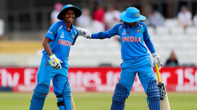 Deepti Sharma and Punam Raut smashing 320-run partnership.