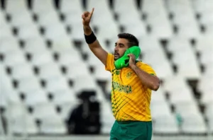 Tabraiz Shamsi with his shoe phone celebration.