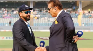 Rohit Sharma with Ravi Shastri at the toss before a Test match.