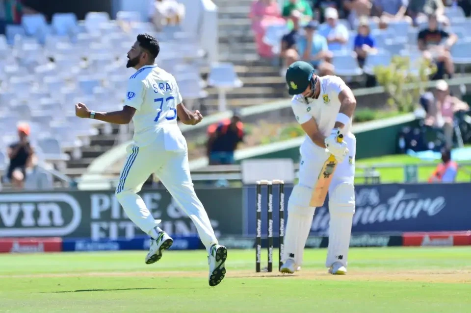 Mohammad Siraj of India celebrates.