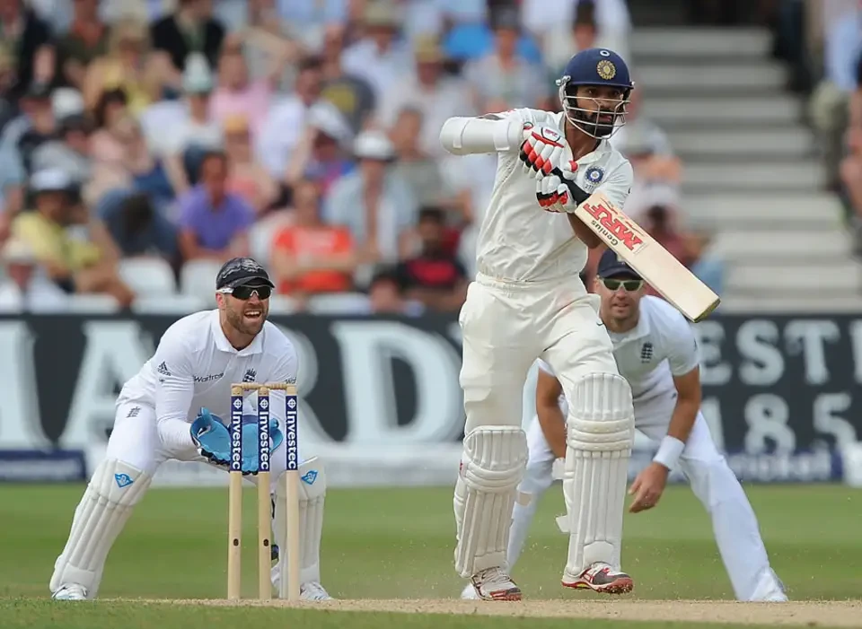 Shikhar Dhawan tapped a full toss back.