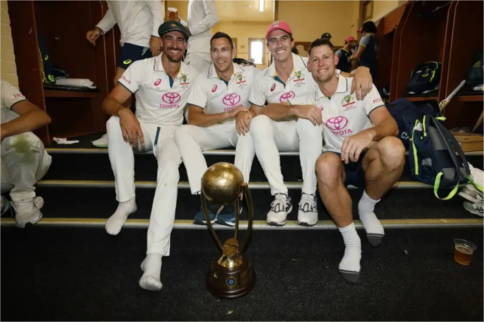 Pat Cummins and his team with the Border-Gavaskar Trophy 2024-25.