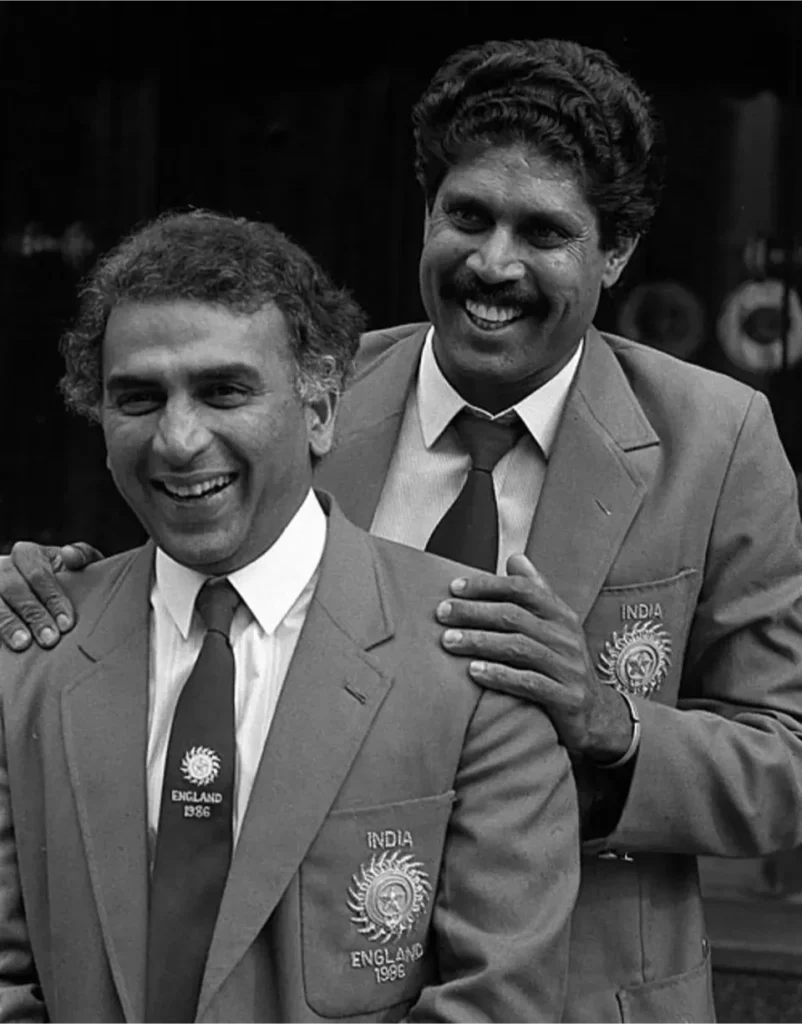 Indian cricketers Kapil Dev and Sunil Gavaskar in London.