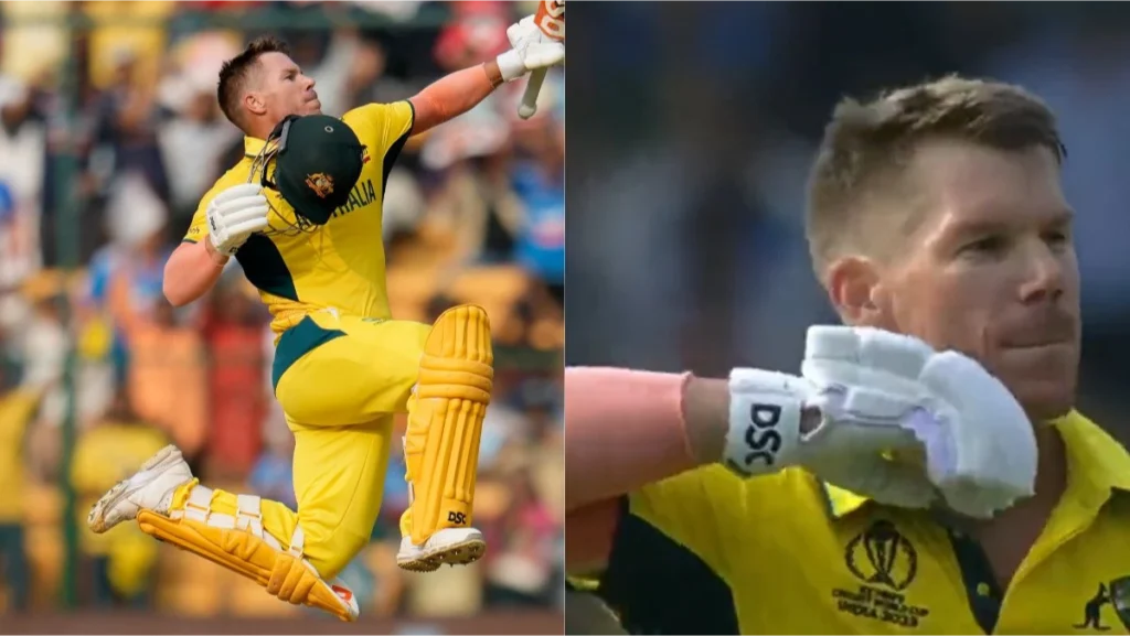 Warner celebrates his century in the Pushpa style.