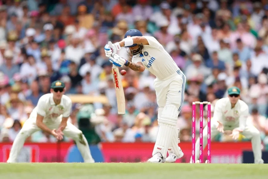 Virat Kohli of India bats before being caught.