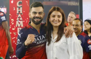 Virat Kohli with Anushka Sharma after winning the IPL 2025.