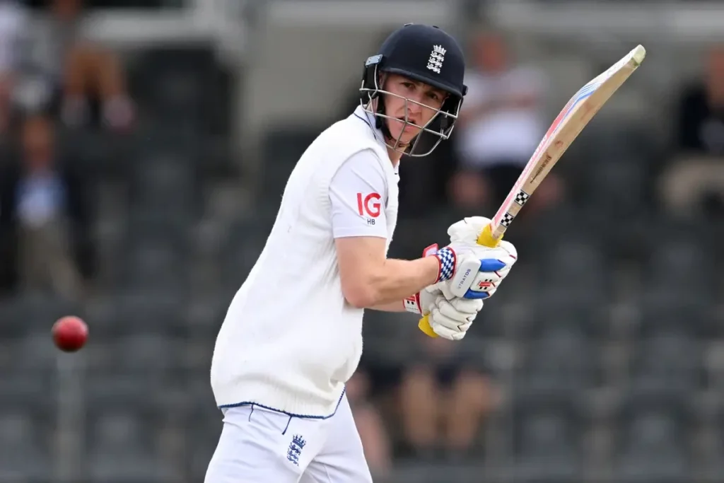 Harry Brook hits the ball outside.