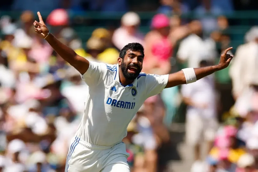 Jasprit Bumrah shows his excitement after dismissing Marnus Labuschagne.