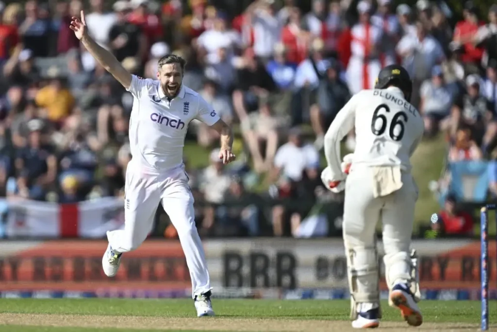 Chris Woakes knocked Tom Blundell out with the first ball.