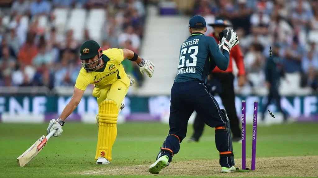 Marcus Stoinis was run out for 44 runs against the England team.