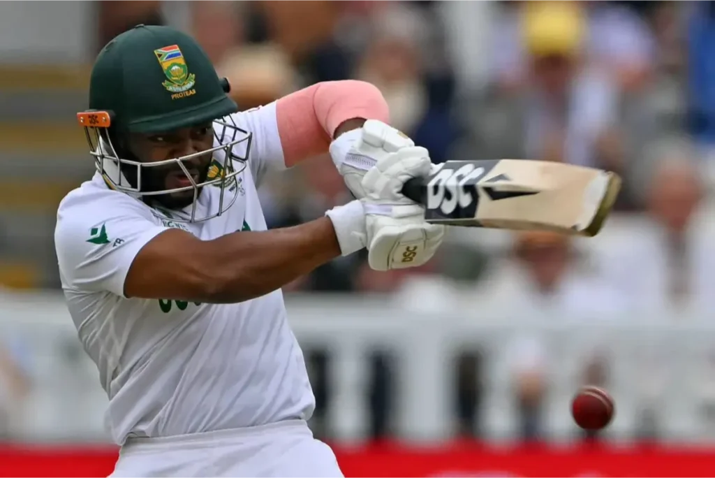 Temba Bavuma catches the ball.