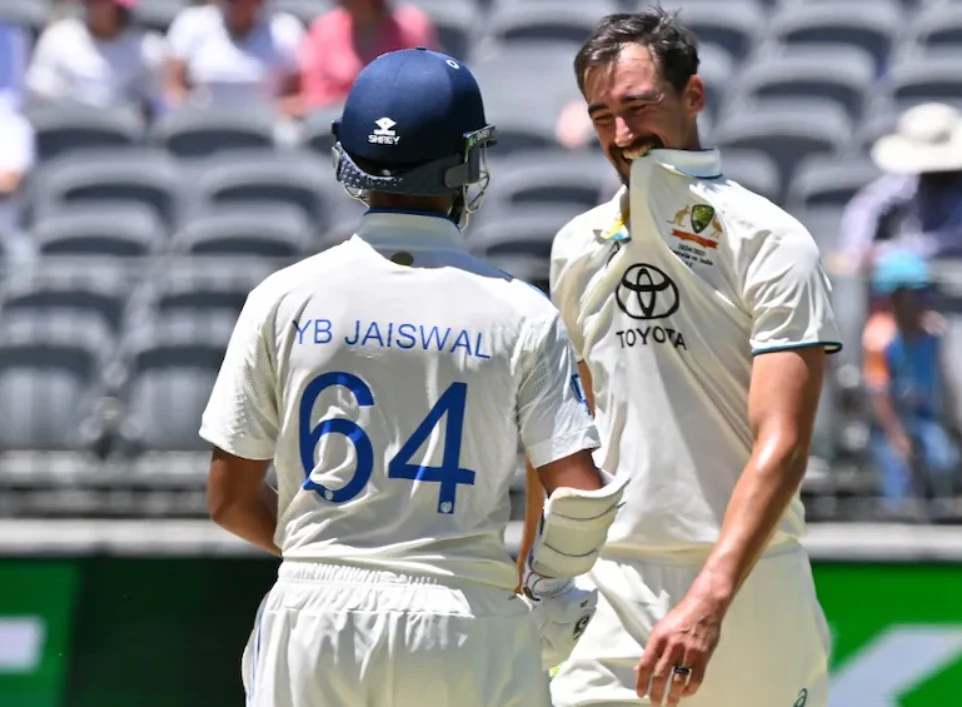 Mitchell Starc and Yashasvi Jaiswal during the 2024-25 Border-Gavaskar Trophy.
