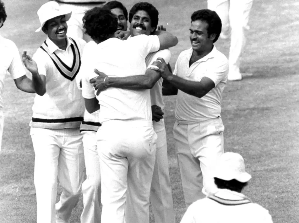 Indian Players celebrate after picking a wicket in the 1983 World Cup Finals.