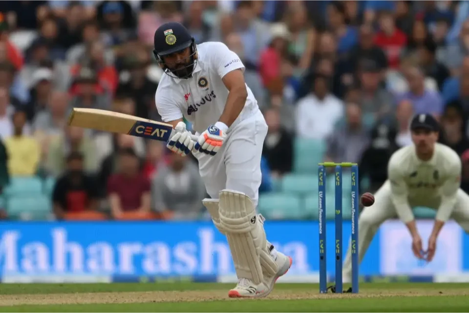 Rohit Sharma bats at The Oval stadium.