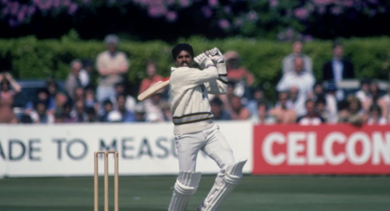 Kapil Dev playing a shot during his iconic innings.