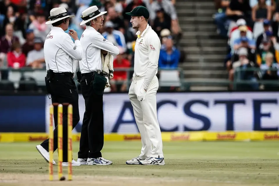 Cameron Bancroft having a chat with the umpires.