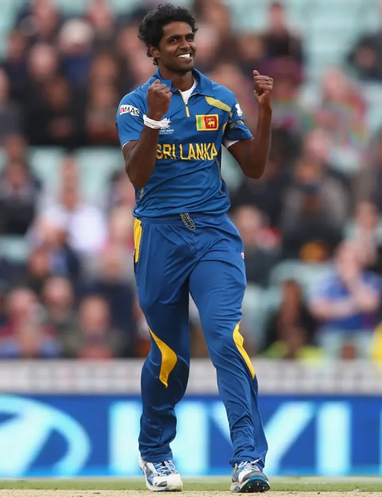 Eranga after taking the wicket of Ian Bell.
