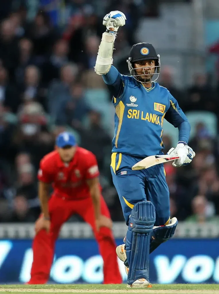 Sangakkara celebrates as Sri Lanka wins.
