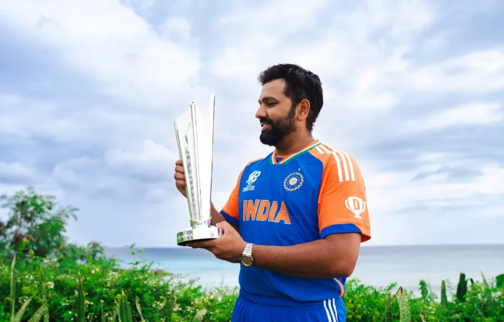 Rohit Sharma with the T20 World Cup 2024.