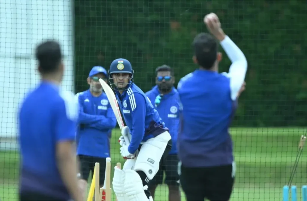 Shubman Gill practices in nets.