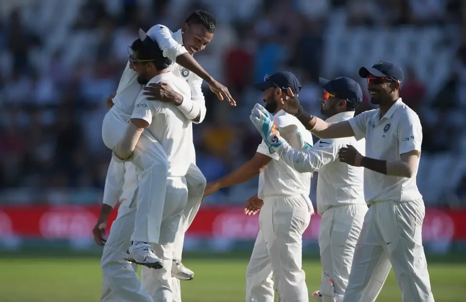 Hardik Pandya celebrates after taking the wicket.