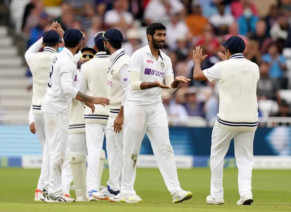 Jasprit Bumrah celebrates after getting Dom Sibley.