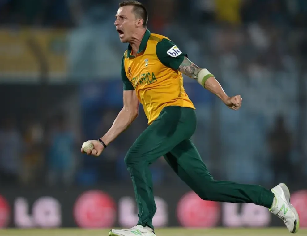 Dale Steyn celebrates after winning the match against New Zealand.