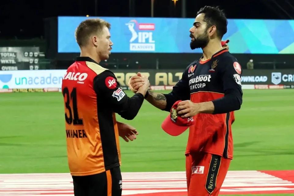 Virat Kohli and David Warner after the Eliminator match.