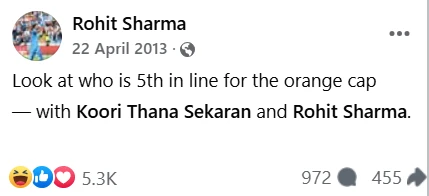 Rohit Sharma's social media post in 2013.