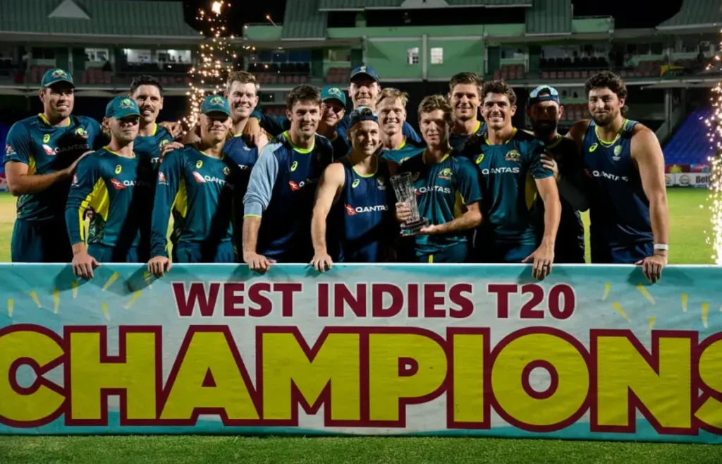 Australia defeated West Indies by reaching 173/7 in 17 overs.