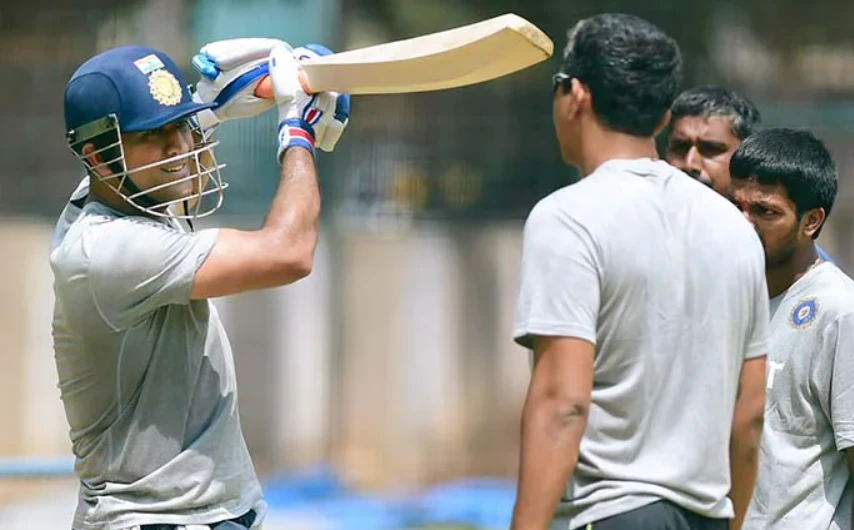 MS Dhoni during a practice session.