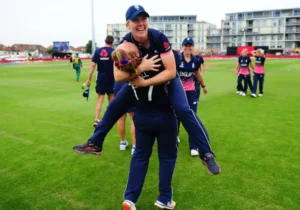 England Women celebrate after reaching the Finals of the ICC Women’s World Cup.